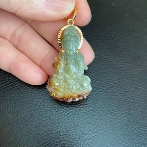 14k Gold Grade A Jade Lady Buddha Kwan Yin Pendant